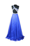 Blue Beaded One Shoulder Long Prom Party Dresses HZ0509