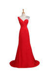 Red Long Beaded One Shoulder Prom Party Dresses HZ0509