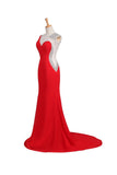 Red Long Beaded One Shoulder Prom Party Dresses HZ0509