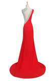 Red Long Beaded One Shoulder Prom Party Dresses HZ0509