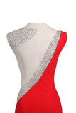 Red Long Beaded One Shoulder Prom Party Dresses HZ0509