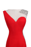 Red Long Beaded One Shoulder Prom Party Dresses HZ0509