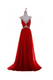 Neck A-line Red Backless Chiffon Prom Dresses HZ0509