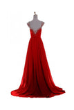 Neck A-line Red Backless Chiffon Prom Dresses HZ0509