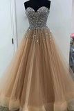 Sweetheart Floor Length Beading Prom Dress, Glitter Gold Long Formal Dress HZ0509
