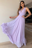V-Neck Floor-Length Lilac Chiffon Prom Bridesmaid Dress HZ0509