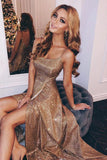 A-Line Spaghetti Straps Backless Sequined Prom Dress with Split HZ0509
