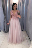 V-Neck Floor-Length Pink Prom Party Dress with Sequins HZ0509