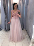 V-Neck Floor-Length Pink Prom Party Dress with Sequins HZ0509