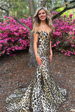 Off-the-Shoulder Sweep Train Leopard Print Prom Dress HZ0509