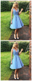 Blue V-Neck Lace Cheap Short Homecoming Dress With Lace Appliques HZ0509