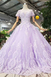 Ball Gown Short Sleeves Prom Dresses with Lace, Quinceanera Dress HZ0509