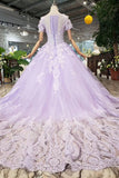 Ball Gown Short Sleeves Prom Dresses with Lace, Quinceanera Dress HZ0509