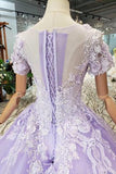 Ball Gown Short Sleeves Prom Dresses with Lace, Quinceanera Dress HZ0509