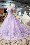 Ball Gown Short Sleeves Prom Dresses with Lace, Quinceanera Dress HZ0509