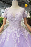 Ball Gown Short Sleeves Prom Dresses with Lace, Quinceanera Dress HZ0509