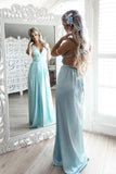 Spaghetti Straps V Neck Chiffon Long Prom Dress HZ0509