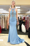 Sky Blue Prom Dresses With Lace, Long Formal Evening Dress HZ0509