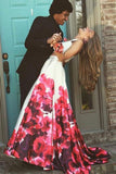 Arrival Two Piece Sleeveless White Printed Prom Dress HZ0509