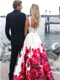 Arrival Two Piece Sleeveless White Printed Prom Dress HZ0509