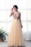 Line Bateau Tulle Long Prom Dresses With Beads HZ0509