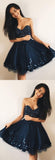 A-Line Sweetheart Navy Blue Tulle Short Homecoming Dress with Beading HZ0509