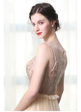 Line Bateau Tulle Long Prom Dresses With Beads HZ0509
