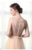 Line Bateau Tulle Long Prom Dresses With Beads HZ0509
