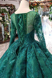 Long Sleeves Lace Up Back Green Prom Dresses HZ0509