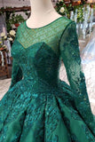 Long Sleeves Lace Up Back Green Prom Dresses HZ0509