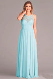 Arrival A-Line V-Neck Floor-Length Mint Open Back Chiffon Bridesmaid Dress with Lace HZ0509