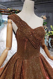 One Shoulder Lace Up Back Sequins Beads Prom Dresses HZ0509