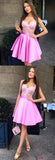 Spaghetti Straps Pink Satin Homecoming Dress with Appliques,Cheap Short Prom Dress HZ0509