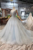 Arrival Wedding Dresses V Neck Lace Up Back Beads Prom Dress Tulle HZ0509