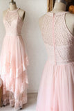 Pink Lace Long Prom Dress Bridesmaid Dresses HZ0509