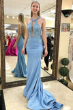 Sky Blue Prom Dresses With Lace, Long Formal Evening Dress HZ0509