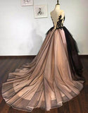 Lace V Neck A-line Formal Prom Dress, Long Ball Gown Evening Dresses HZ0509