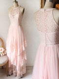 Pink Lace Long Prom Dress Bridesmaid Dresses HZ0509