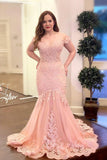 the Shoulder Pink Appliques Mermaid Long Plus Size Prom Dress HZ0509