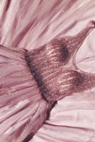 A Line V Neck Pink Beading Long Prom Formal Dress HZ0509