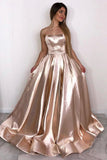 Rose Gold A Line Long Simple Prom Dress HZ0509