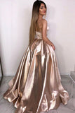 Rose Gold A Line Long Simple Prom Dress HZ0509