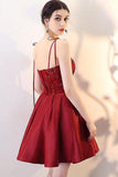 V Neck A Line Satin Straps Short Homecoming Dresses HZ0509