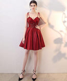 V Neck A Line Satin Straps Short Homecoming Dresses HZ0509