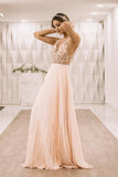 Pink V Back Appliques Long Prom Evening Dress HZ0509