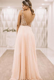 Pink V Back Appliques Long Prom Evening Dress HZ0509