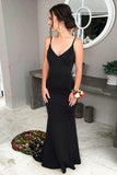 Spaghetti Straps Sweep Train Black Prom Dress with Floral Embroidery HZ0509