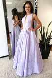 Floor-Length Lilac Printed Prom Dress, Simple Long Evening Dresses HZ0509