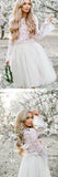 White Tulle Long Sleeve Lace Two Pieces Short Cheap Homecoming Dresses HZ0509
