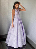 Floor-Length Lilac Printed Prom Dress, Simple Long Evening Dresses HZ0509